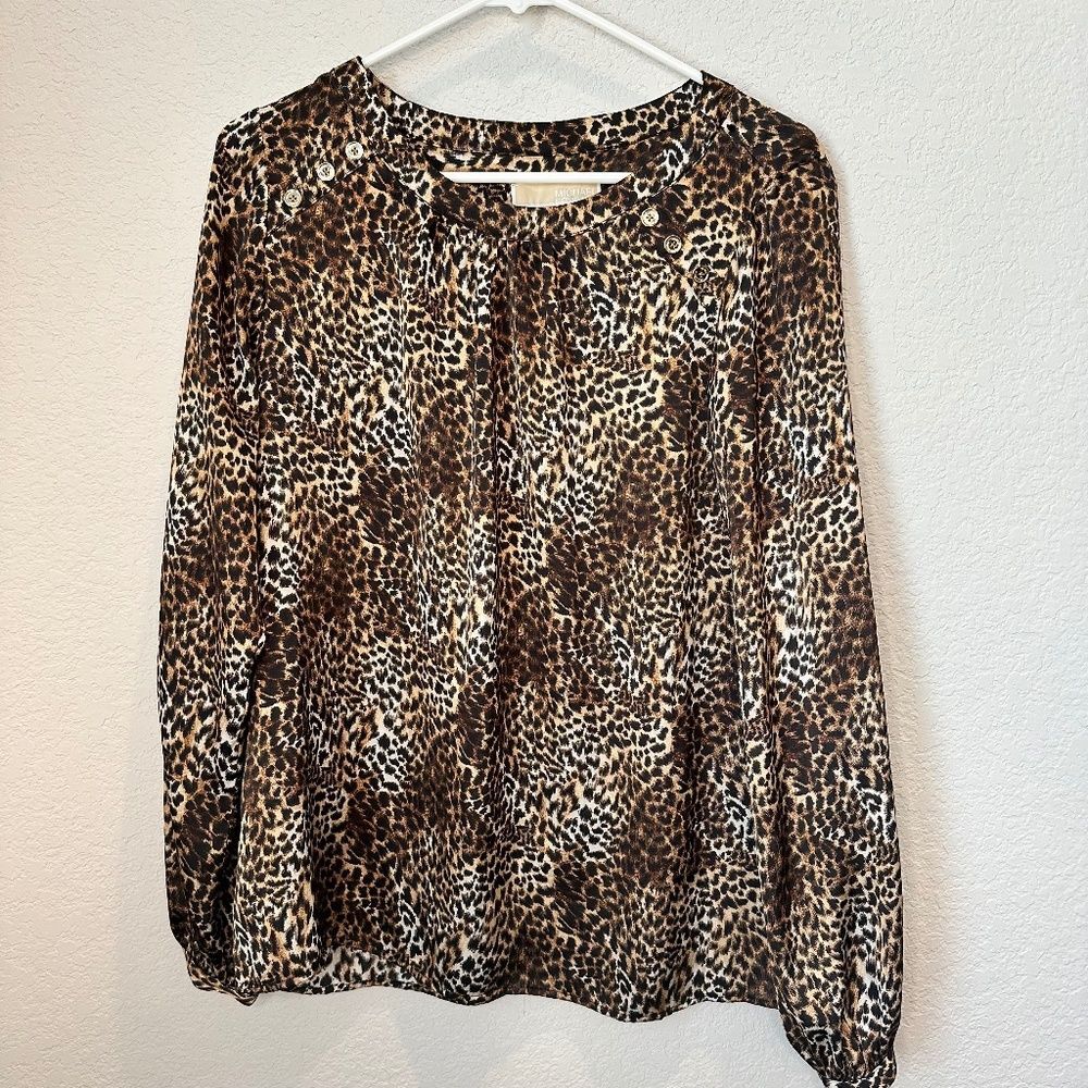 Michael Michael Kors Brown Black Animal Print Flowy Blouse - Size 8 - EUC